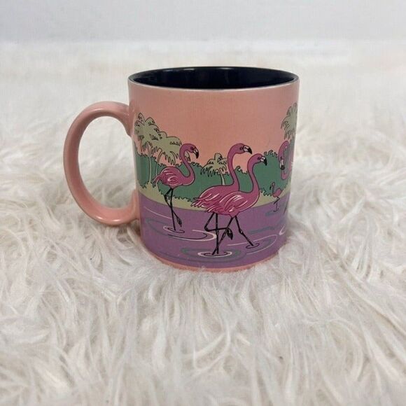 Russ Berries Pink Beautiful Flamingoes Wading In The Water Retro 80s Coffee Mug - Picture 1 of 7